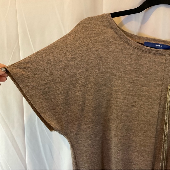 APT 9 Women’s brown heathered shirt sleeve top with front knot size LARGE - Picture 5 of 9